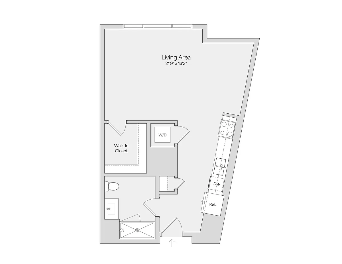 Floor plan Studio 1BA (623 SF)