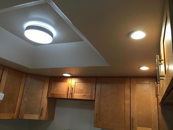 Ceiling will be similar to this one with recessed LED and can LED lights