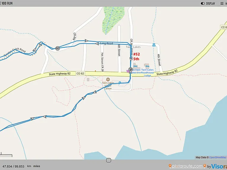 The red #52 5th label shows the home's location on this course map excerpt for the LT100 Run.