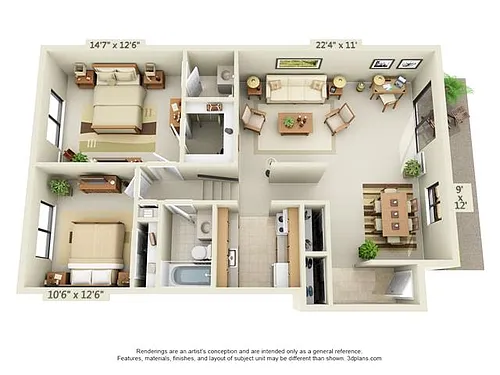 Floor plan Two Bedroom 1.5 Bath