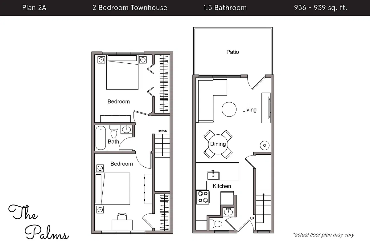 Floor plan 2 Bedroom, 1.5 Bath Townhouse A