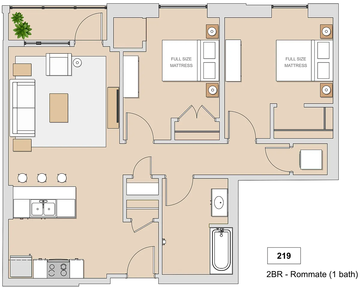 Floor plan 2 bed 1 bath