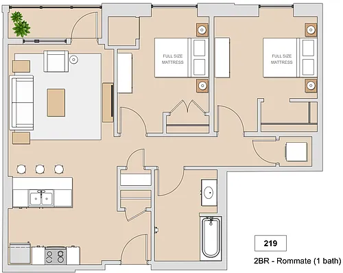 Floor plan 2 bed 1 bath