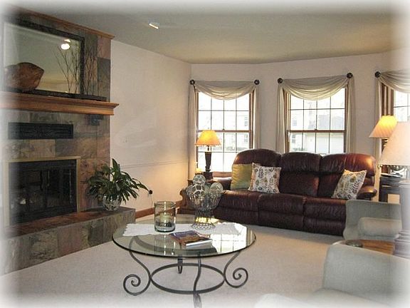 Family room with bay windows