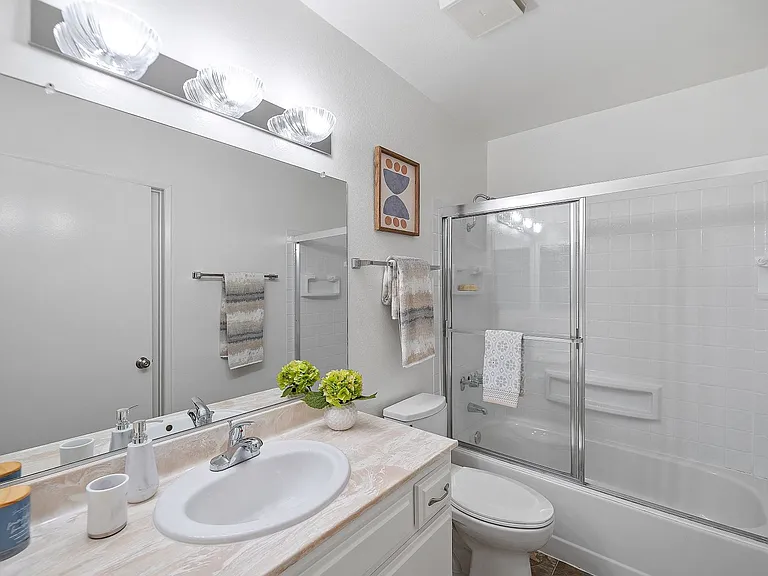 Modern and upgraded bathroom at the Diplomat Apartments in Studio City