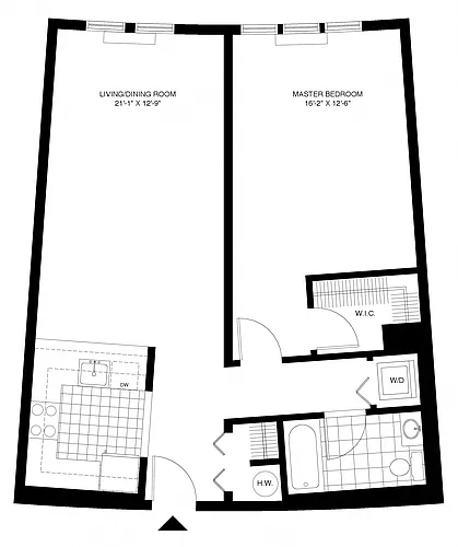 Floor plan P1 1BR 1BA (942 SF)