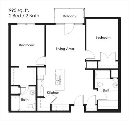Floor plan 2 Bed, 2 Bath 2A