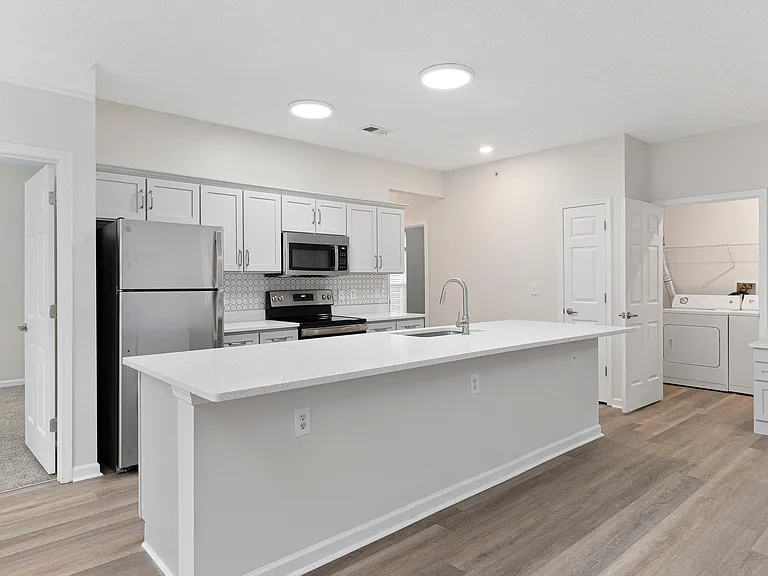 The Charleston Magnolia Premium Renovated Kitchen with Quartz Countertops, Modern Backsplash, Stainless Steel Appliances & Shaker Cabinets