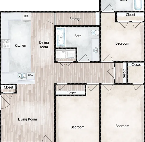 3 Bed 2 Bath - Laurel Ridge II Floorplan Diagram