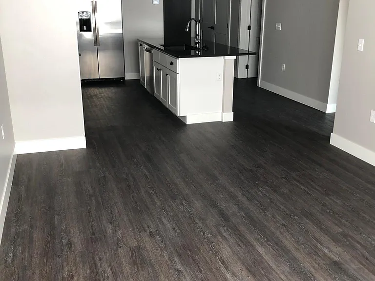 Large living room extends from the kitchen area