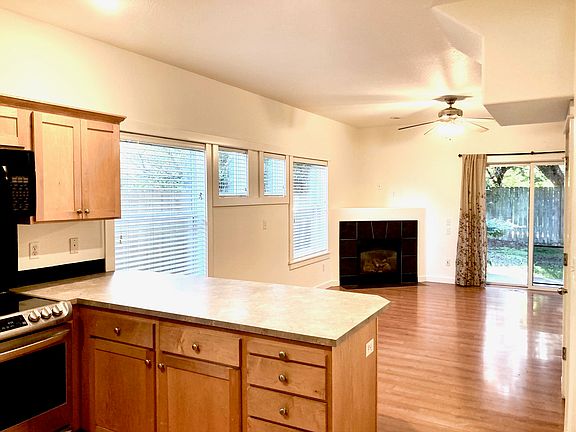 Kitchen overlooking dining area.