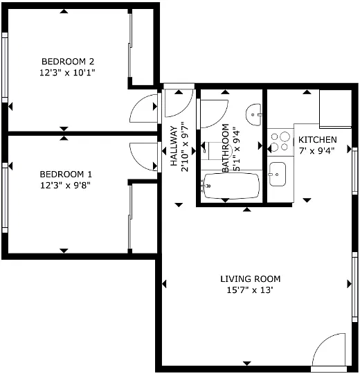 Floor plan 2 Bedroom | 1 Bath