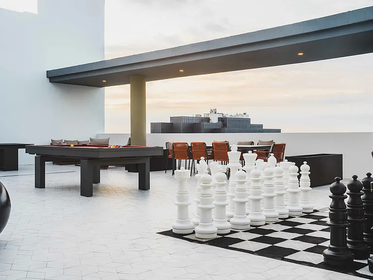 Rooftop deck with sweeping views.