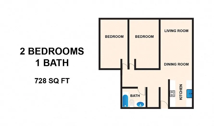 Floor plan 2x1 B - 60% AMI