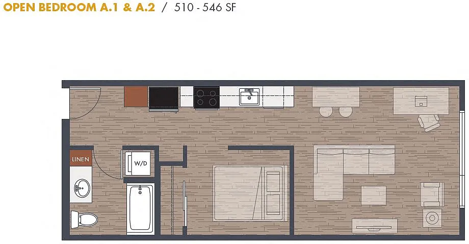 Floor plan Open One Bedroom A.1 & A.2