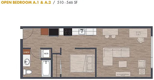 Floor plan Open One Bedroom A.1 & A.2