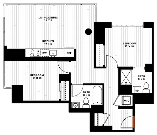 Floor plan 1 Bed/2 Bath Den-2G2