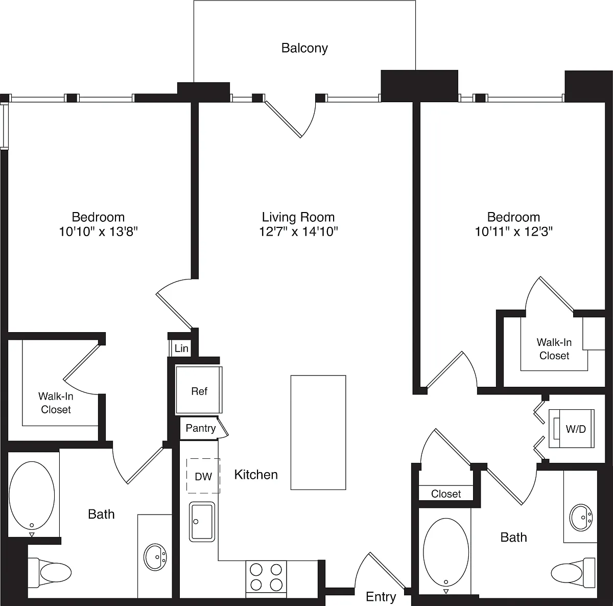 Floor plan Two Bed B1 Balcony Off Living Room