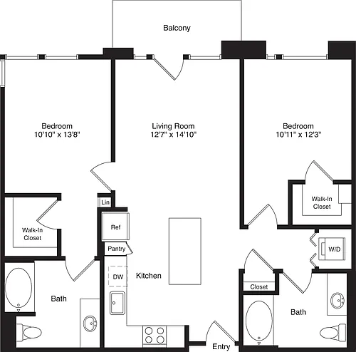 Floor plan Two Bed B1 Balcony Off Living Room