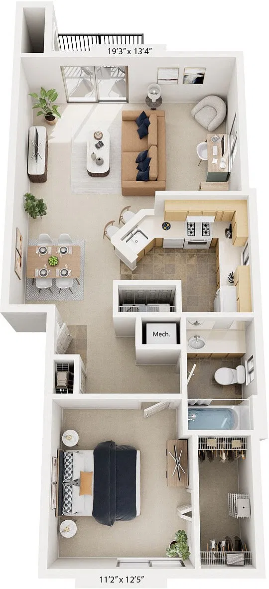 Floor plan One Bedroom End