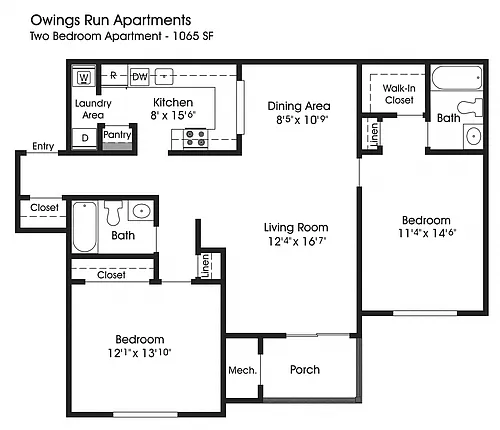 Floor plan 2BR 2BA (1065sf)