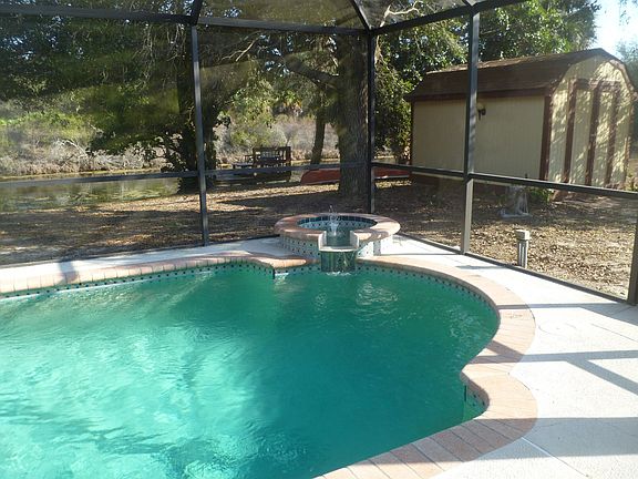 Pool, Dock on waterway; garden shed