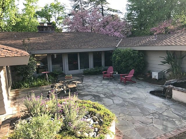 Back patio with koi pond
