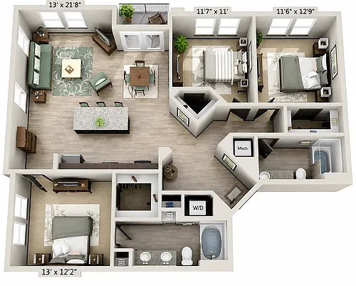 Floor plan C1 Begonia - Three Bedroom, Two Bathroom