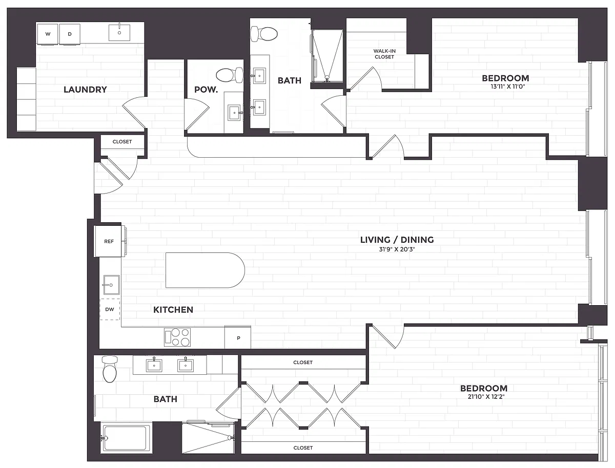 Floor plan 2 Bed/2.5 Bath-PH 03