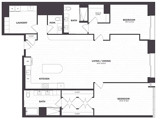 Floor plan 2 Bed/2.5 Bath-PH 03
