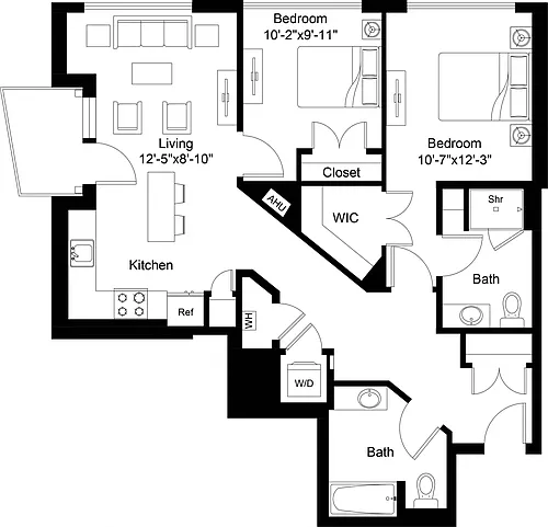 Floor plan 2 Bed/2 Bath-B13