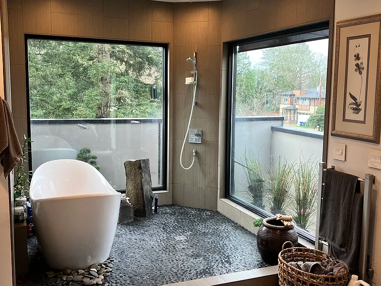 Top floor master suite bathroom with tons of light.