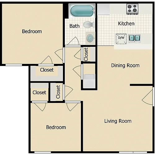 Floor plan 2 Bedroom 1 Bath