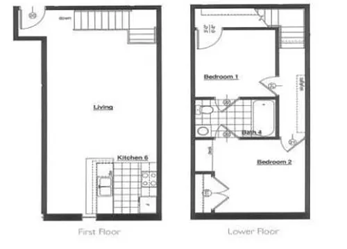 Floor plan 2 Bedroom 1 Bath - 858 SqFt
