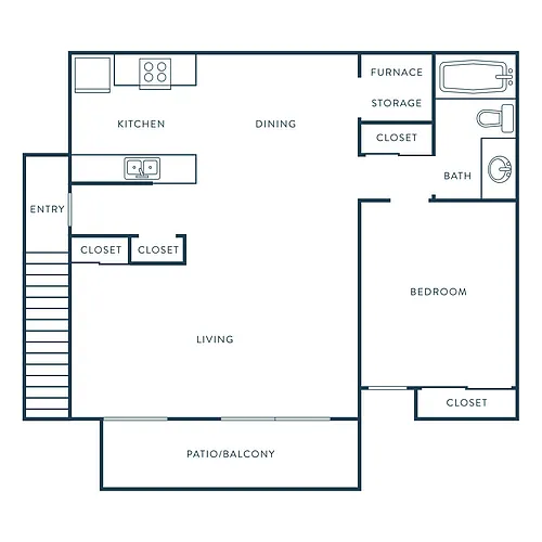 Floor plan 1 Bed, 1 Bath B