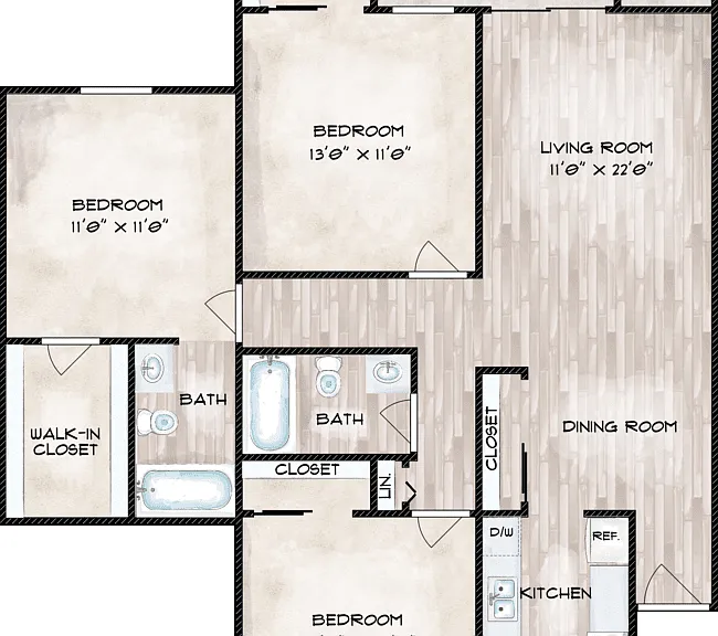 Three Bedroom Two Bath - Affordable Housing Program - Inquire for Rental Criteria Floorplan Diagram