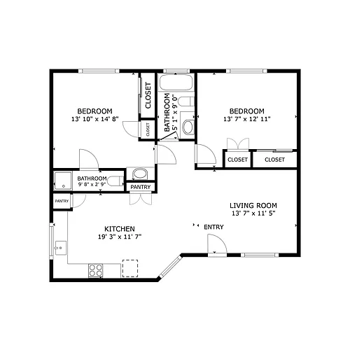 Floor plan 2 Bed, 2 Bath