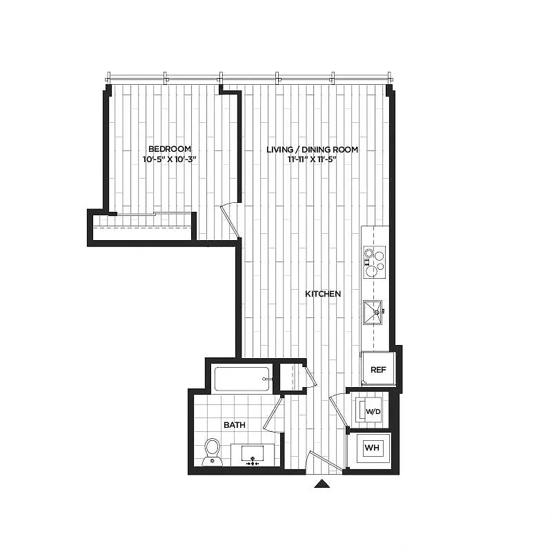Floor plan 1 Bed - 1 Bath | AJ8A