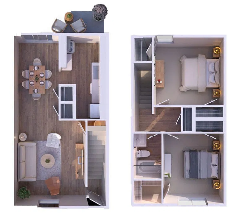 Floor plan 2BR - 1.5BTH TH