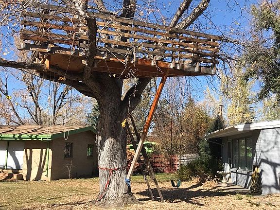 Tree fort with swing
