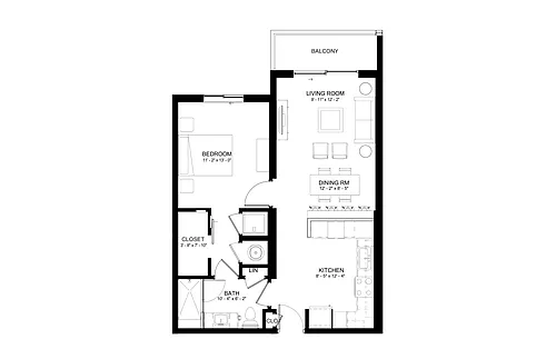 Floor plan 1 Bed/1 Bath-A6