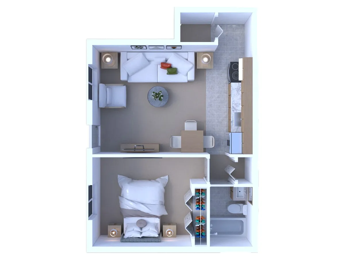 Floor plan 1 Bed 1 Bath | Renovated JR