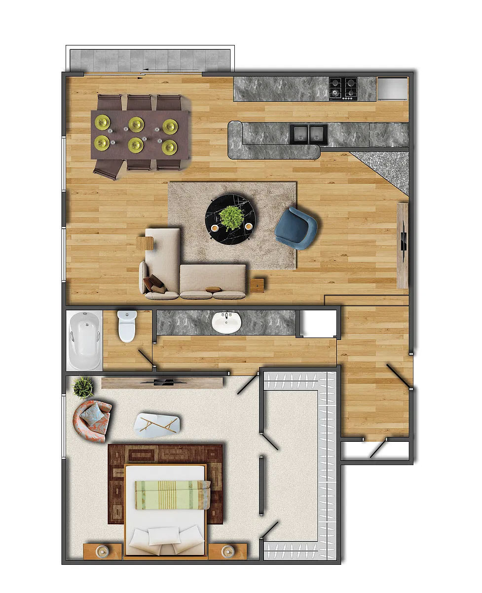 Floor plan One Bedroom Stepdown