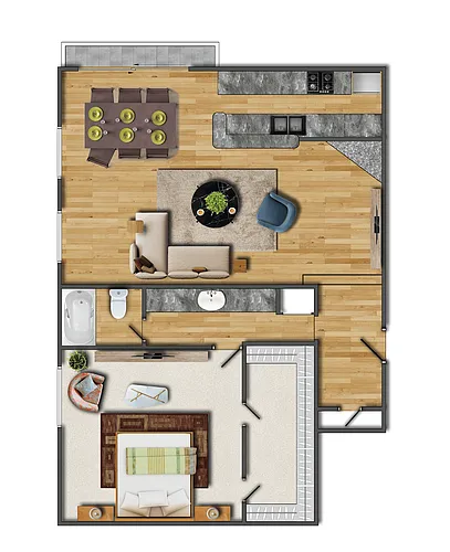 Floor plan One Bedroom Stepdown