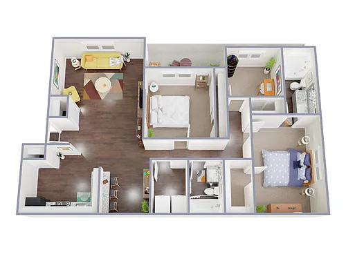 Floor plan 3 Bed, 2 Bath D
