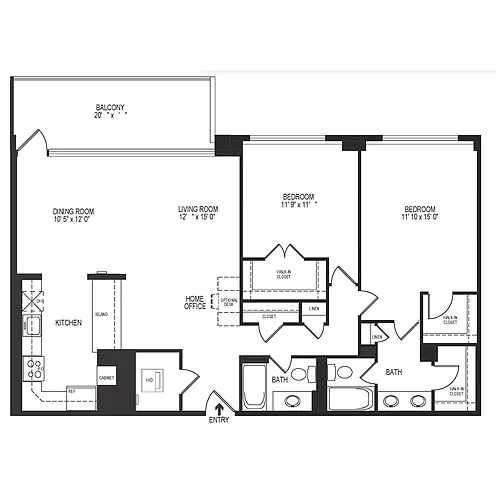 Floor plan 2 Bedroom 2 Bath 1269 SF 22ar