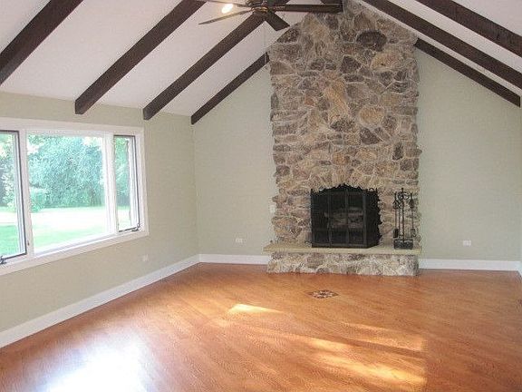 Towering stone fireplace