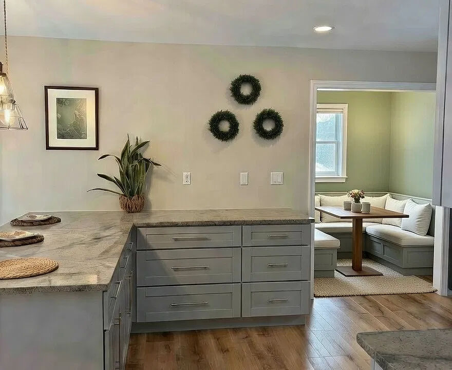 staged kitchen with breakfast nook virtual staging