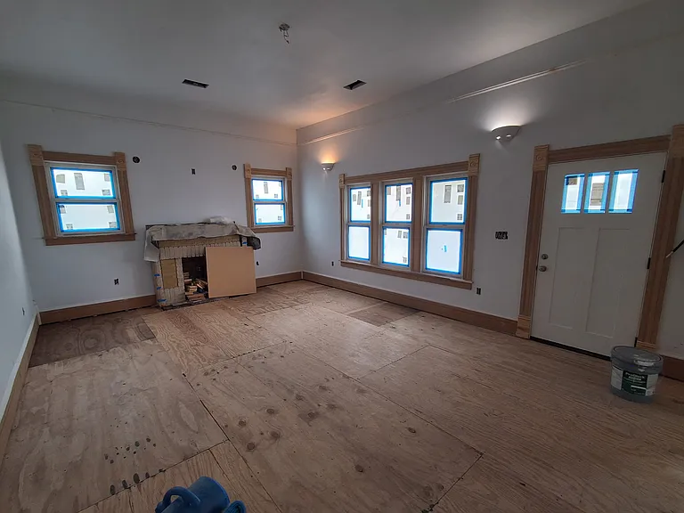 Large elegant living room. Will have oak floors. House was gutted when bought, and great care is taken to recreate original look and feel of 1905 Victorian upper middle class home.