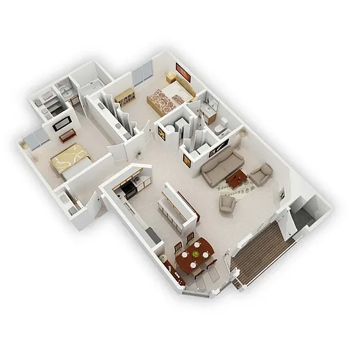 Floor plan 2 Bedroom 2 Bathroom Side by Side